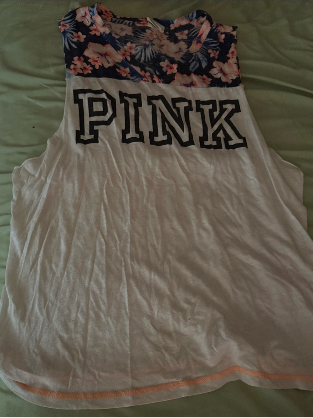 PINK Victoria's Secret White Tank with Navy Floral Yoke